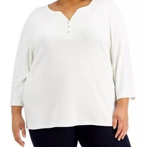 Karen Scott Womens Plus 3X White 3/4 Sleeve Split Neck Henley Cotton Top NWTAU26 - £15.65 GBP