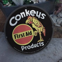 Vintage Conkey&#39;s First Aid Poultry Products Porcelain Gas &amp; Oil Pump Sign - £99.91 GBP