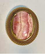 Vintage Rhodocrosite Gold Mesh Brooch Pin - $178.19