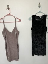 2 Velvet Dress Lot Medium Black Cotton On Silver Gray Slip Forever 21 Velour - $12.95