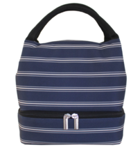 Navy Blue w/Stripes Lunch Box Bag With Bottom Zipper, 9-7/16&quot;H x 7&quot;W x 6-1/8&quot;D - £11.25 GBP