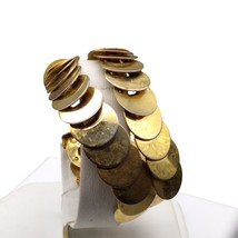 Vintage Overlapping Discs Bracelet, Double Strand Gold Tone Layered Bangle - £30.13 GBP