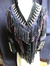 &quot;&quot;Leather Gallery - Detailed Black &amp; Purple Fringed Jacket&quot;&quot; - Size L - £76.36 GBP