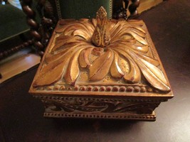 Mid Century Ceramic Trinket Box Gold 4 X 8 X 8&quot; Original - £97.31 GBP