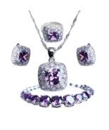 Anyco Jewelry Set 4Pcs Purple Square Stone Zircon 925 Silver - €55,34 EUR