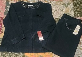 JM Collection ~ Two (2) Piece Outfit ~ Dark Denim Blue Jean ~ Womens&#39; Size 14 - £47.28 GBP