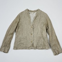 Eileen Fisher Organic Linen Doubleweave Stand Collar Jacket Raw Edge - Petite L - £23.89 GBP