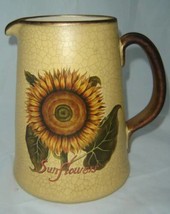 Sunflower Crackled Pitcher Vintage Design Ceramic Garden Flowers 9" High Yellow image 2
