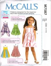 McCall&#39;s M7587 Girls 2 to 5 Dresses Learn to Sew Level 2 Uncut Sewing Pa... - £9.52 GBP