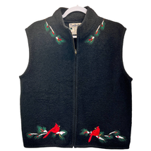 Vintage Timberlea Cardinal Bird Sweater Vest Black Red Size L Wool Embroidered  - £19.00 GBP