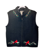 Vintage Timberlea Cardinal Bird Sweater Vest Black Red Size L Wool Embro... - £18.57 GBP
