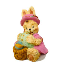 Estate Easter Decor, Bunny  3&quot; Resin for small village-display Girl with eggs  - £15.81 GBP