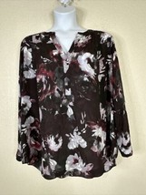 Simply Vera By Vera Wang V-neck Blouse Purple Floral Long Sleeve Womens Plus 2X - £13.07 GBP
