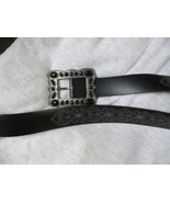 &quot;BLACK LEATHER, EMBROIDERED DESIGN, LARGE SILVER TONE BUCKLE WITH STONES... - £10.13 GBP