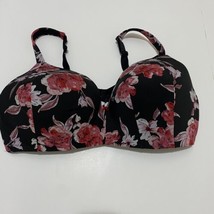 Cacique Lightly Lined T-Shirt No Wire Black Floral Bra Size 46DDD - £13.64 GBP