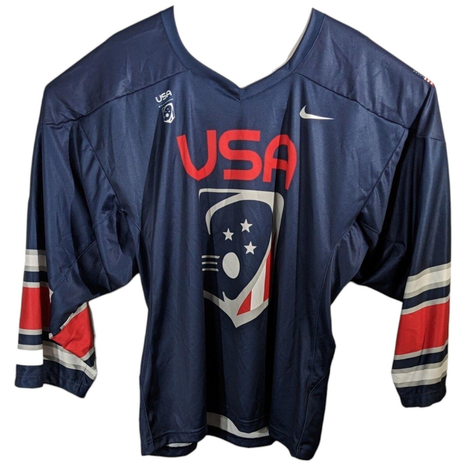 Team USA Lacrosse Game Jersey LAX Mens Large Elite Nike Navy Blue Red Throwback - $79.01
