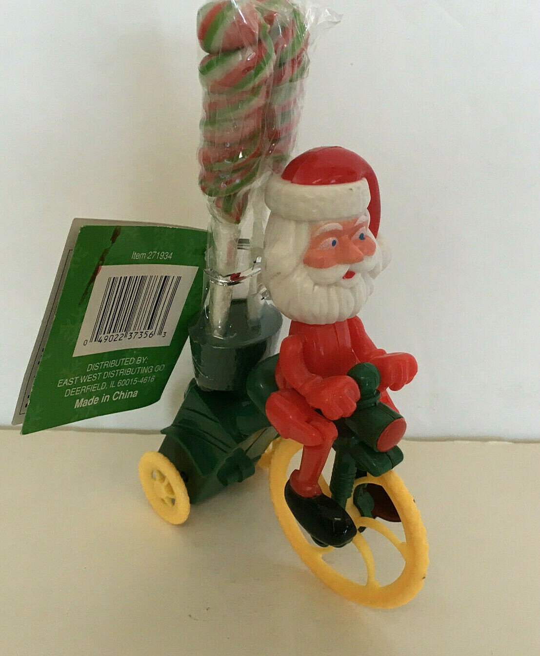 Retro wind up santa riding a bicycle Christmas toy collectible holiday d... - $34.60