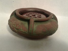 Vintage Zane Wear Pottery Squat Vase wth nsert Terracotta Green Glaze Pe... - £42.43 GBP