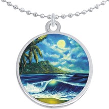 Diamond Head Hawaii Moon Round Pendant Necklace Beautiful Fashion Jewelry - £8.56 GBP