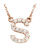 14K Rose Gold 0.16ct White Diamond 0.36&quot; Initial S Alphabet Pendant Neck... - $651.00