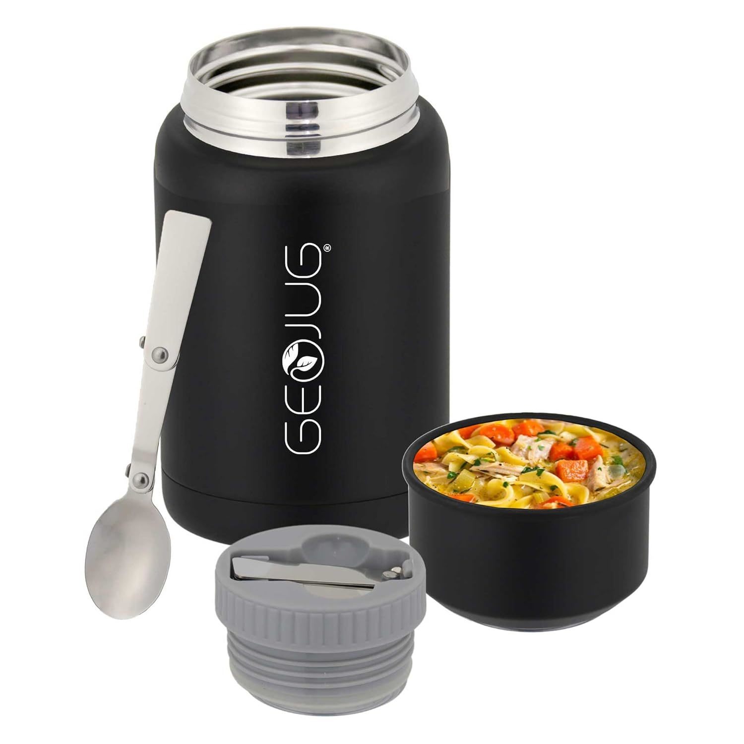 Geojug Vacuum-Insulated Stainless Steel Food Jar With Bowl And Folding Spoon, Bl