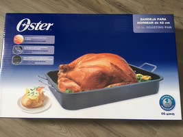 Oster 16&quot; Roasting Pan Non Stick Electroplated Handles Removable Rack NEW - £16.20 GBP