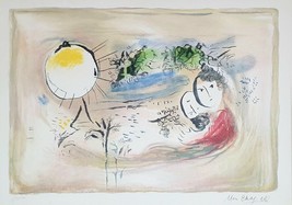 Marc Chagall Signed L.E. Reprint 136/500 Colored Lithograph Pair Lovers, 43 x 60 - £213.14 GBP