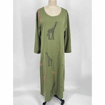 Vintage Copa Cabana Midi Dress Sz Petite M Green Safari Print Long Sleeve - £31.26 GBP