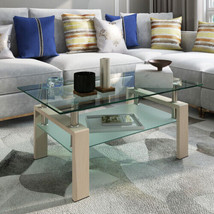 Rectangle Glass Coffee Table, Clear Coffee Table Modern Side Center - £97.08 GBP
