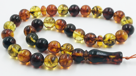 Amber Bead Rosary NATURAL AMBER ROSARY misbah tesbih 33 prayer beads pressed - £59.13 GBP