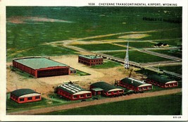 Cheyenne Transcontinental Airport Wyoming Aerial Vintage  Linen Postcard T12 - $7.87