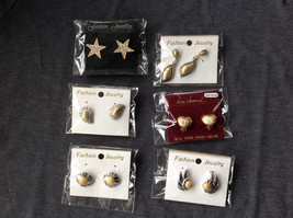 Lot Of 6 Pairs Of 2 Tone Fashion Earrings (1 of them is a clip on earrings) NEW - £7.59 GBP