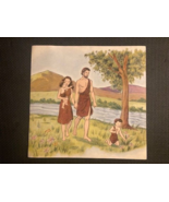 VINTAGE 1954 LITHO PRINT - THE SUNDAY SCHOOL HOUSE - Adam, Eve, Cain and... - $8.51