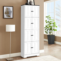 Tall Storage Cabinet with 4 Doors and 4 Shelves, Wall Storage Cabinet - White - £194.10 GBP