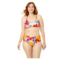 Time and Tru Womens Bright Floral High Waist Twist Swim Bottoms Only, Size L NWT - £10.23 GBP