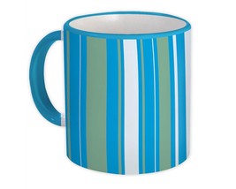 Stripes : Gift Mug Blue Green Grey Home Decor Modern Pattern Abstract - £12.43 GBP
