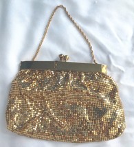 Vintage Gold Duramesh Evening Clutch Rhinestone Handbag Elegant Purse - £20.03 GBP