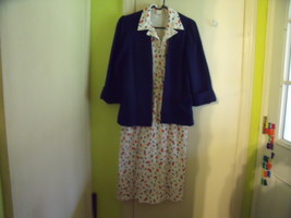 Blue and Red Print on White Sleeveless Dress with Navy Jacket Size 10 pe... - £15.81 GBP