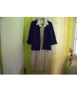 Blue and Red Print on White Sleeveless Dress with Navy Jacket Size 10 pe... - £15.63 GBP
