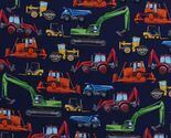 Construction Vehicles Bulldozers Dump Trucks Cotton Fabric Print by Yard... - $11.95