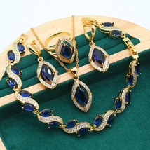 Geometric Gold Color Jewelry Sets for Women Wedding Olive Green Zircon Bracelet  - £29.08 GBP