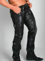 Men&#39;s Real Cowhide Leather Carpenter Pants Trousers Restraint Leather Pants - $114.63