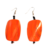 Orange Art Glass Earrings Striated Pumpkin Shaped Beaded on Wires Pls Read - $17.75