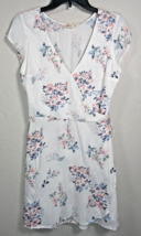 Hollister Juniors Faux Wrap Dress White Pink Floral Short Sleeve Size M - £11.98 GBP