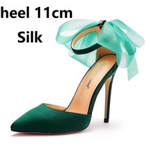 Crystal Queen Woman Satin Shoes Elegant Ankle Strap Party Bow-knot High Thin Hee - £39.40 GBP