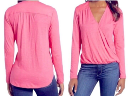 Caslon Surplice Top Large 12 14 Pink High Low Back Yoke Long Sleeve Comfy Cotton - £25.34 GBP