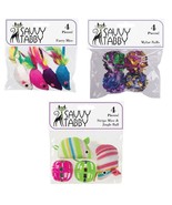 Cat Toys 4pc Assorted Colorful Furry Mice Mylar Lattice Balls Stripe Choose Pack - £7.72 GBP