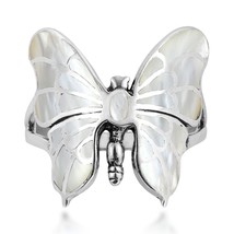 Exotic Graceful Butterfly White Mother of Pearl Inlay Sterling Silver Ring-10 - £23.41 GBP