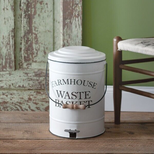 Farmhouse Waste Basket in white metal