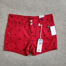 WallFlower Luscious Curvy Fit Shorty Shorts Juniors Sz 3 Red Cuffed Anchors NEW - £17.25 GBP